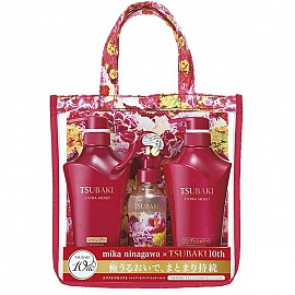 Set túi 3 chai dầu gội - xả - xịt dưỡng tóc Tsubaki màu đỏ