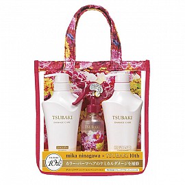 Set túi 3 chai dầu gội - xả - xịt dưỡng tóc Tsubaki màu trắng